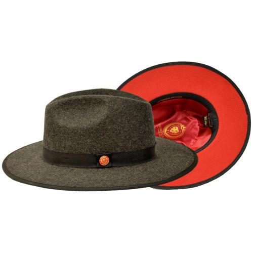 Bruno Capelo Charcoal Grey / Red Bottom Australian Wool Flat Brim Fedora Hat MO-204